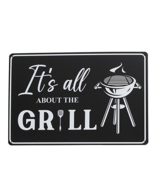 Wandbordje metaal 'It's all about the grill'