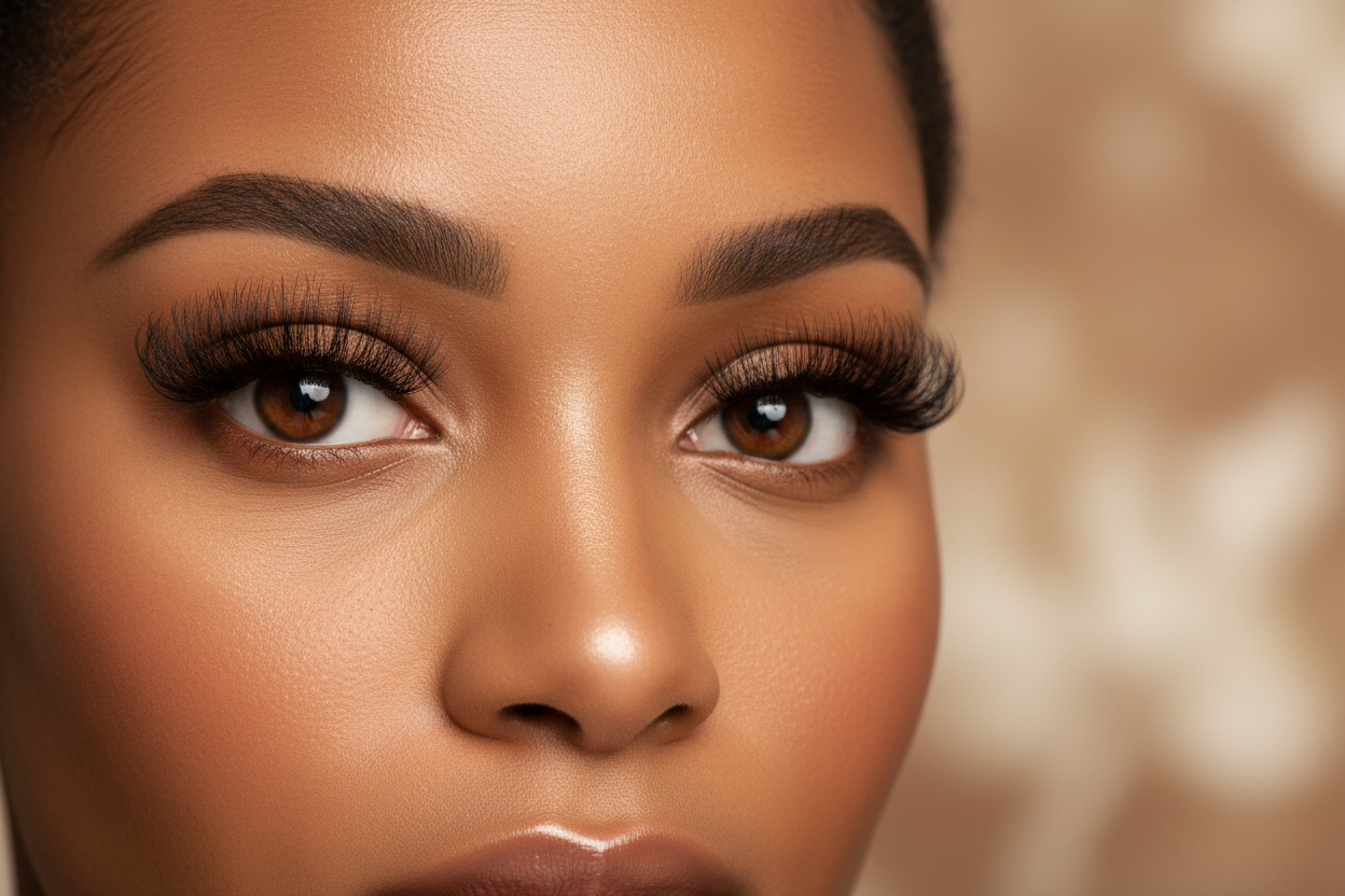 afrikaanse vrouw met amberbruine ogen en wimperextensions