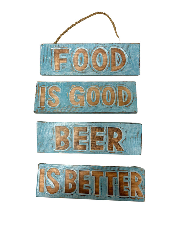 Wandbord Food is good, wine/beer is better